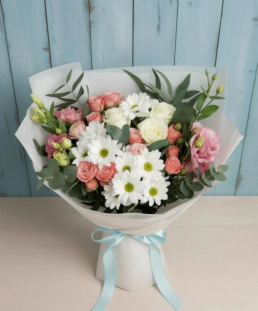Букет цветов из: Розы, Лизиантусы и Хризантемы в Супонево Брянская область