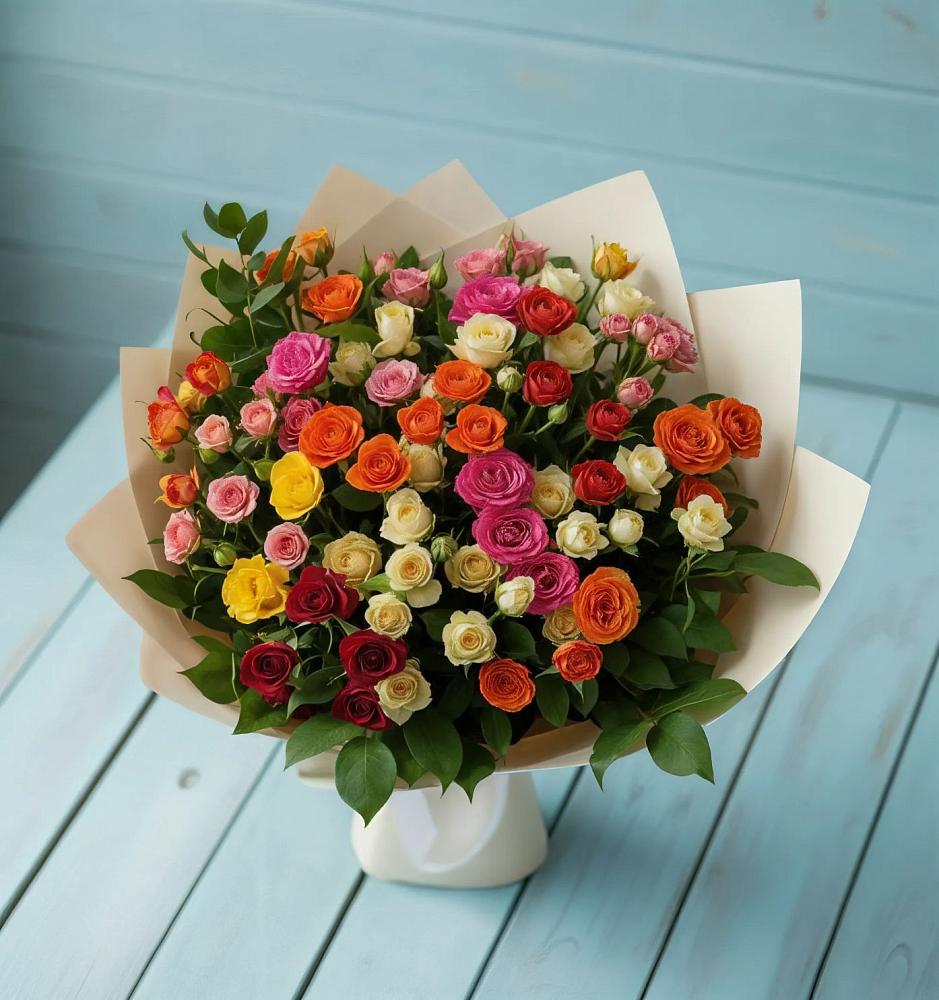 Букет Микс из разноцветных кустовых роз в Супонево Брянская область