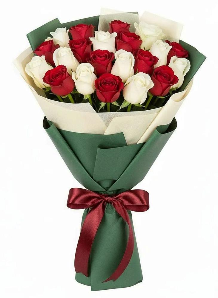 Букет Микс из красных и белых роз в Супонево Брянская область