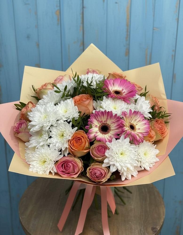 Букет цветов из: Розы, Герберы и Хризантемы в Супонево Брянская область