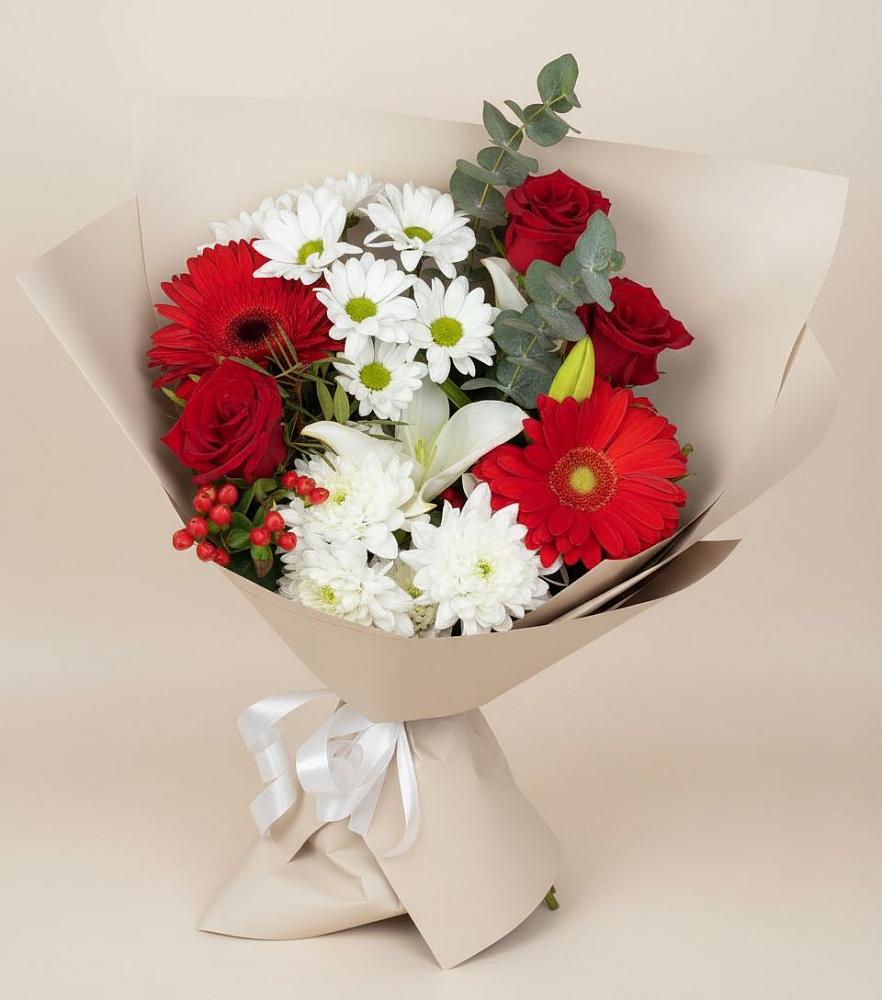 Букет цветов из: Розы, Хризантемы, Герберы и Лилии в Супонево Брянская область