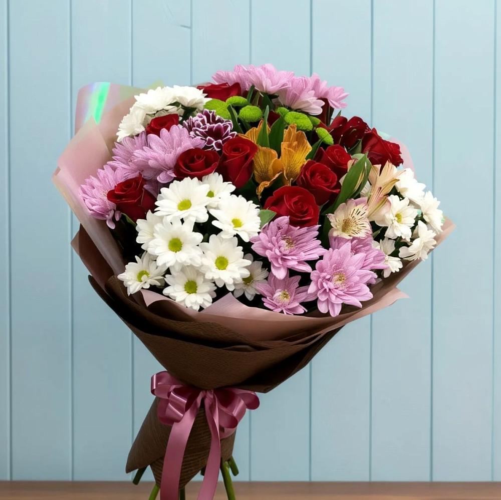 Букет цветов из: Розы, Хризантемы и Альстромерии в Супонево Брянская область