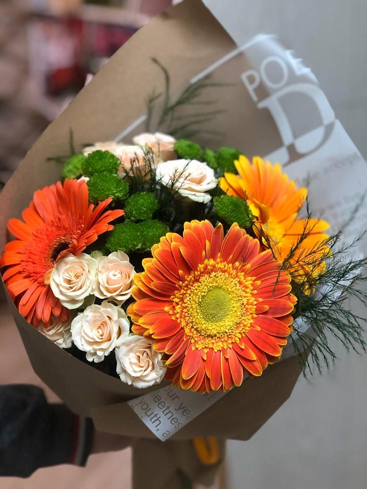 Букет цветов из: Герберы, Хризантемы и Розы в Супонево Брянская область