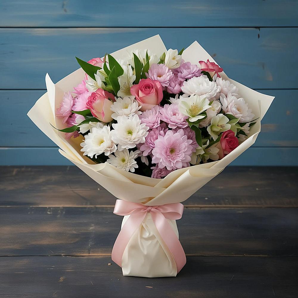 Букет цветов из: Хризантемы, Альстромерии и Розы в Супонево Брянская область